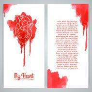 Template card Watercolor texture and silhouette of the human heart N2
