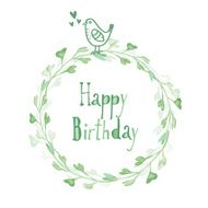 Birthday card with watercolor floral wreath and bird vector N2