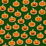 Seamless pattern with halloween pumpkins on dark green backgroun N2