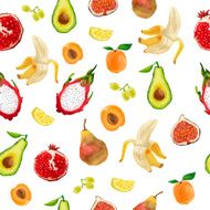 Seamless pattern in watercolor style Berries fruits tropical fruits Vector