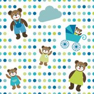 Repeat wall paper polka dot with bear family design N2