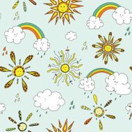 Cute seamless pattern with suns and clouds