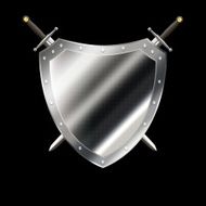 Ancient silver shield with two swords