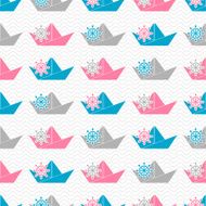 Seamless pattern with paper boats and hand wheels