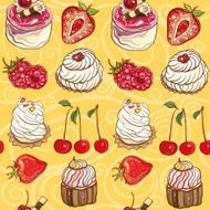 Seamless vector pattern with cakes and berries