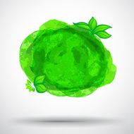 Green colored watercolor blot with detailed sketch leaves