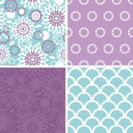 Vector purple and blue floral abstract set of four matching