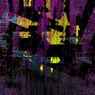 halftone purple color with glowing yellow and blue dot background
