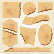 Set 4 burned old pieces of paper Vector illustration
