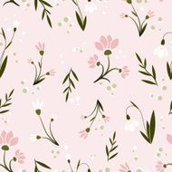 Seamless Floral Vector Pattern with snowdrops on pink background N2