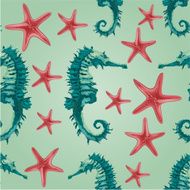 Seamless texture seahorse and starfish vector