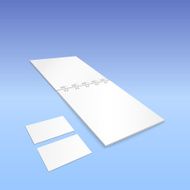 Blank spiral notebook with business cards isolated on blue background