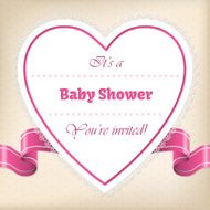 Baby shower greeting with heart and ribbon N2