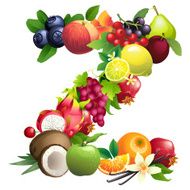 Letter Z composed of different fruits with leaves