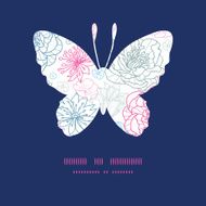 Vector gray and pink lineart florals butterfly silhouette pattern frame N2