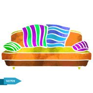 Watercolor colorful modern sofa with pillows N2