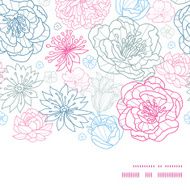 Vector gray and pink lineart florals horizontal frame seamless pattern
