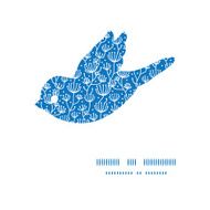 Vector blue white lineart plants bird silhouette pattern frame N2