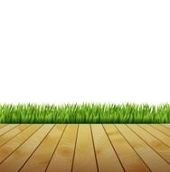 Green Grass on wood floor background cartoon