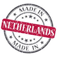 made in Netherlands red grunge round stamp