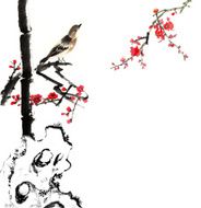 bamboo and plum bloom stone with bird N21