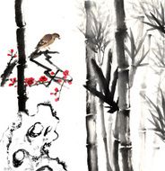 bamboo and plum bloom stone with bird N22