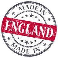 made in England red grunge round stamp