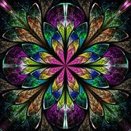 Multicolor beautiful fractal in stained glass window style N8