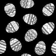 Easter eggs with hand-drawn ornament Black and white seamless v