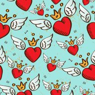 vector seamless with hearts and wings N2