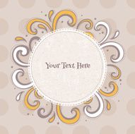 Swirls colorful vintage background Round beige frame on brown back