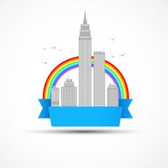 Funny city background with rainbow