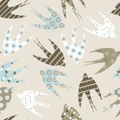 Seamless pattern with ornamental swallows N2