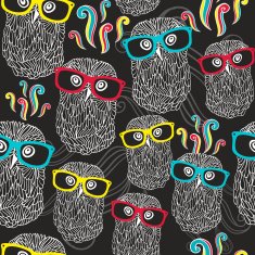 Night seamless pattern with disco owls in sunglasses N2