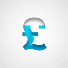 Pound Sterling Symbol (&pound;) - Blue on Watercolor Paper