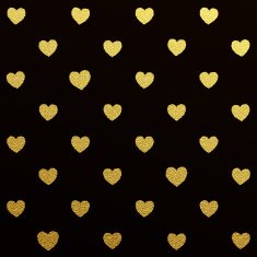 Gold seamless pattern of hearts on black background
