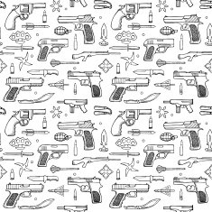 Seamless pattern hand drawn doodle set with guns N2