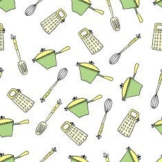 Seamless cute pattern with kitchen items