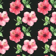 Seamless pattern with red hibiscus flowers Watercolor illustration N2