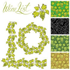 Set of grapes frames and repeated element for wine labels