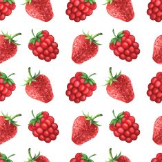 Watercolor seamless pattern with raspberries and strawberries