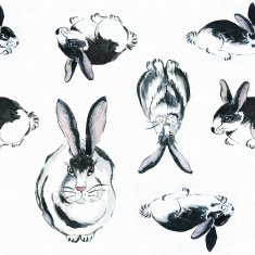 Rabbits seamless pattern in watercolor N6