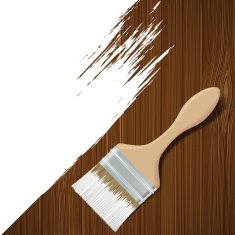 Paintbrush with white paint on a wooden surface N2