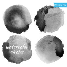 Watercolor Dark Grey Vector Circles Set N2