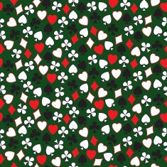 Seamless pattern of card symbols arranged randomly on the green
