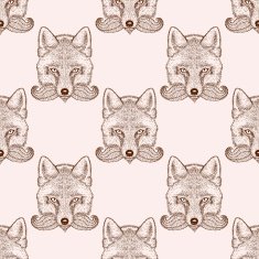 Sketch fox with a beard and moustache seamless pattern
