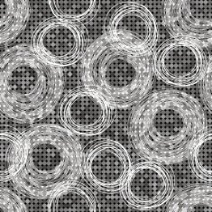 Monochrome pattern of hand-drawn circles on background with polka dots