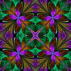 Multicolored symmetrical fractal pattern in stained-glass window style N2
