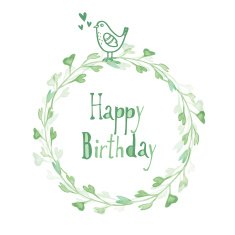 Birthday card with watercolor floral wreath and bird vector N2