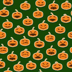 Seamless pattern with halloween pumpkins on dark green backgroun N2